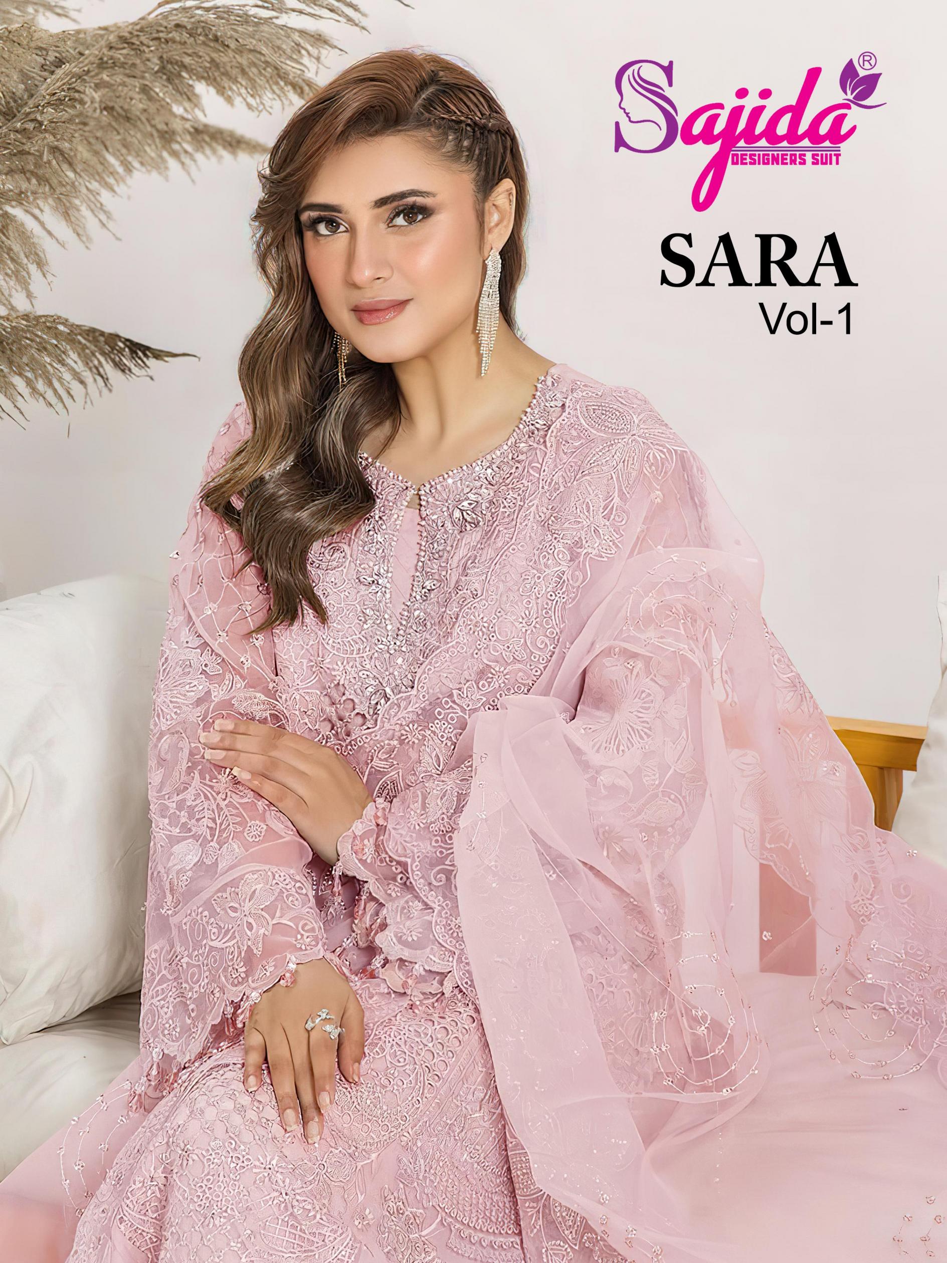 SARA VOL 1047ABCD BY SAJIDA DESIGNER ORGANZA PAKISTANI SALWAR KAMEEZ 