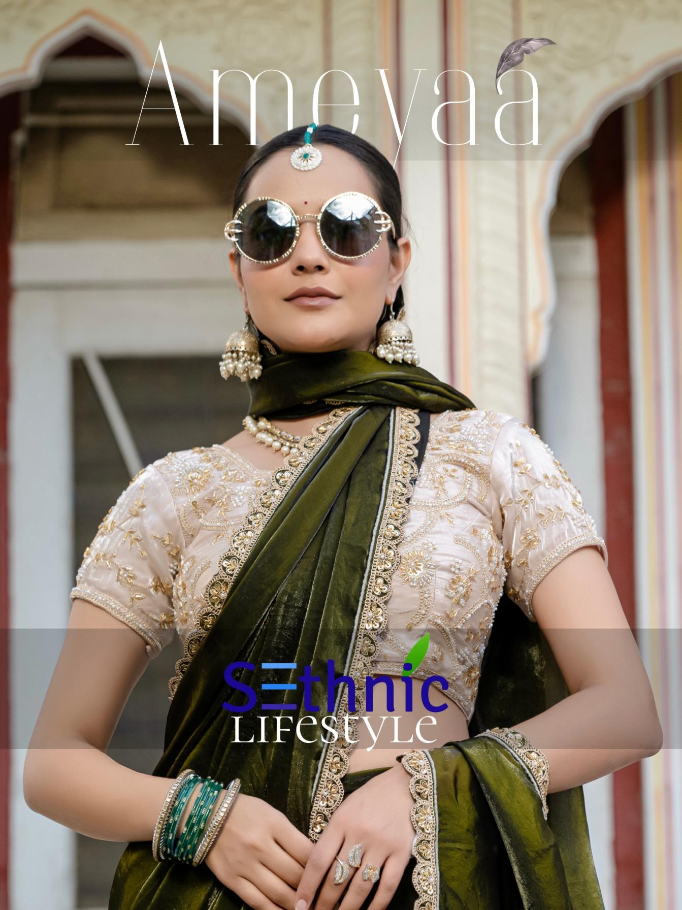 ameyaa by sethnic lifestyle satin fashionable saree with blouse  