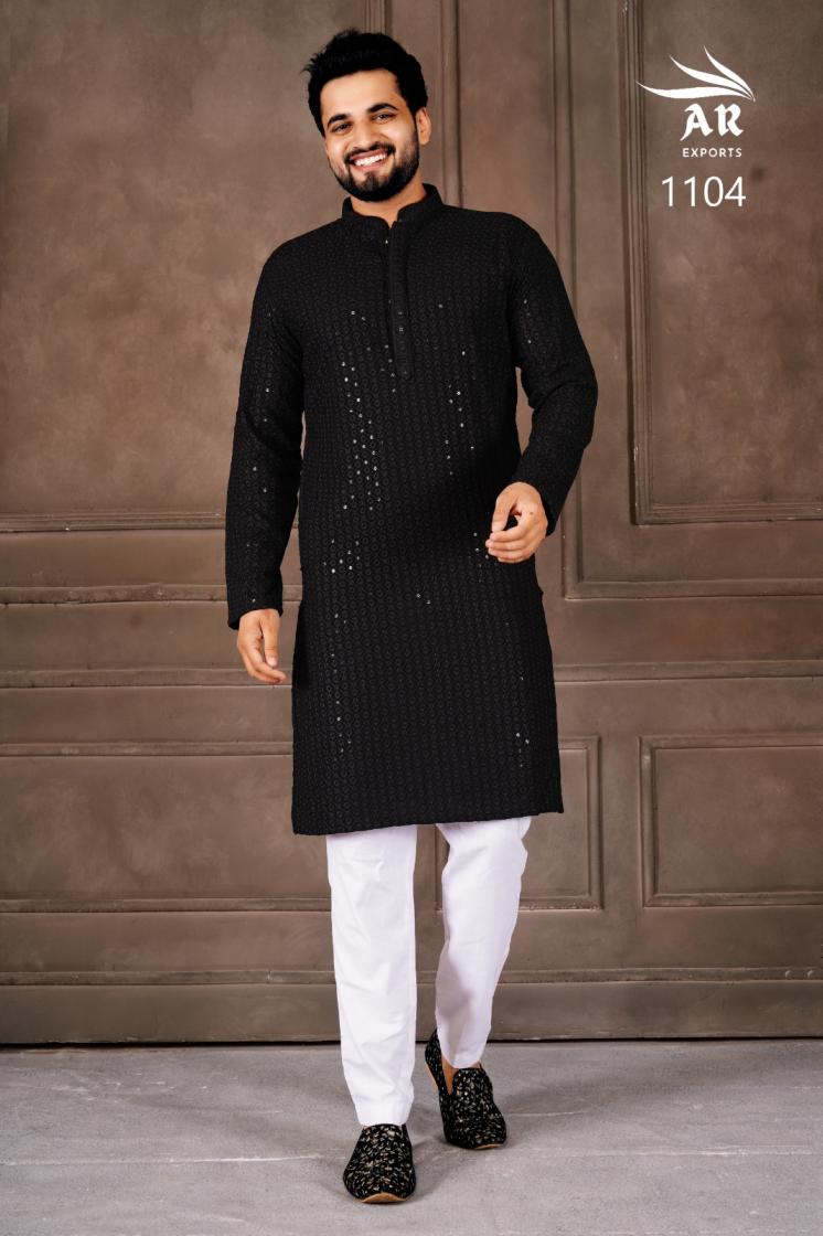 SHAAB JI VOL 1 RAYON SHIFLLI WORK DESIGNER FULL STITCH MENS KURTA SET
