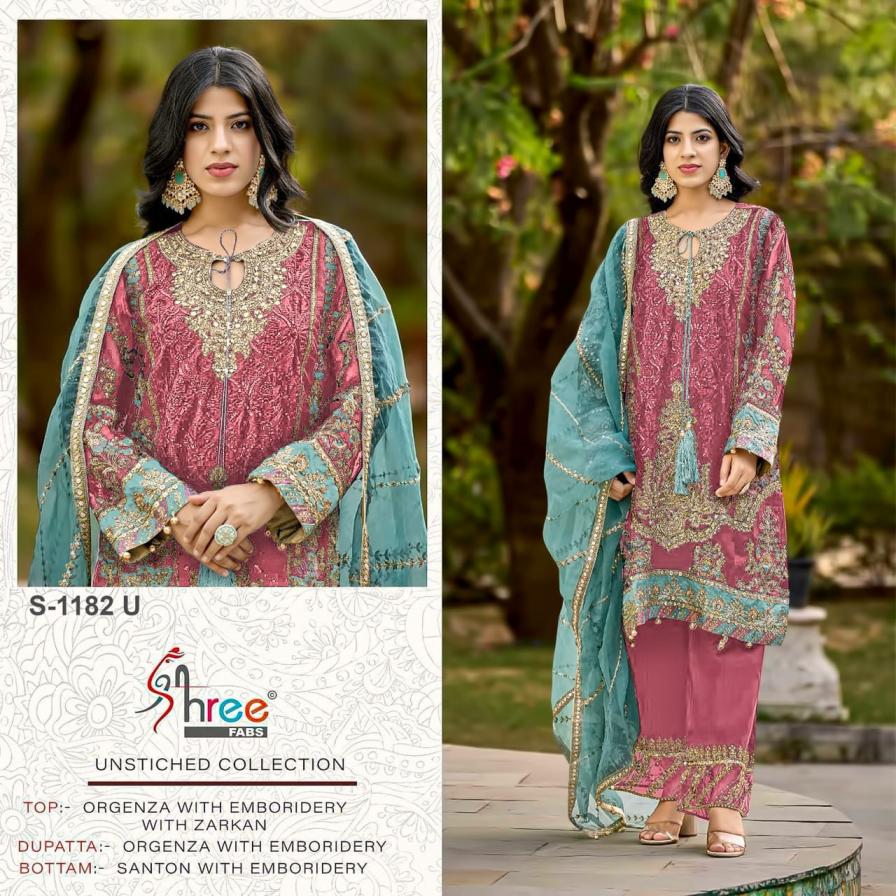 1182 by shree fabs organza fashionable pakistani dress material 