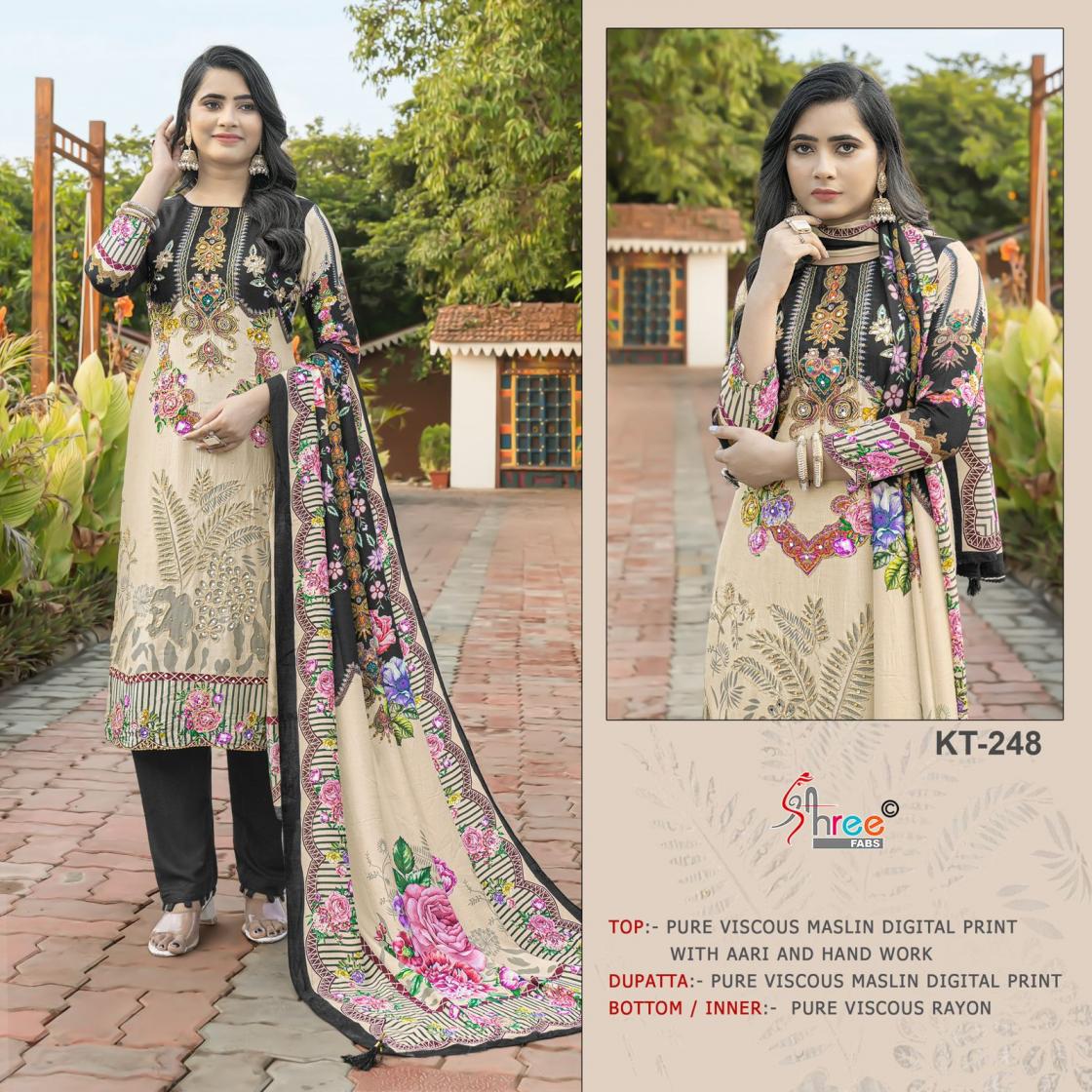 KT 248 BY SHREE FABS VISCOSE MUSLIN PAKISTANI 3PCS DRESS