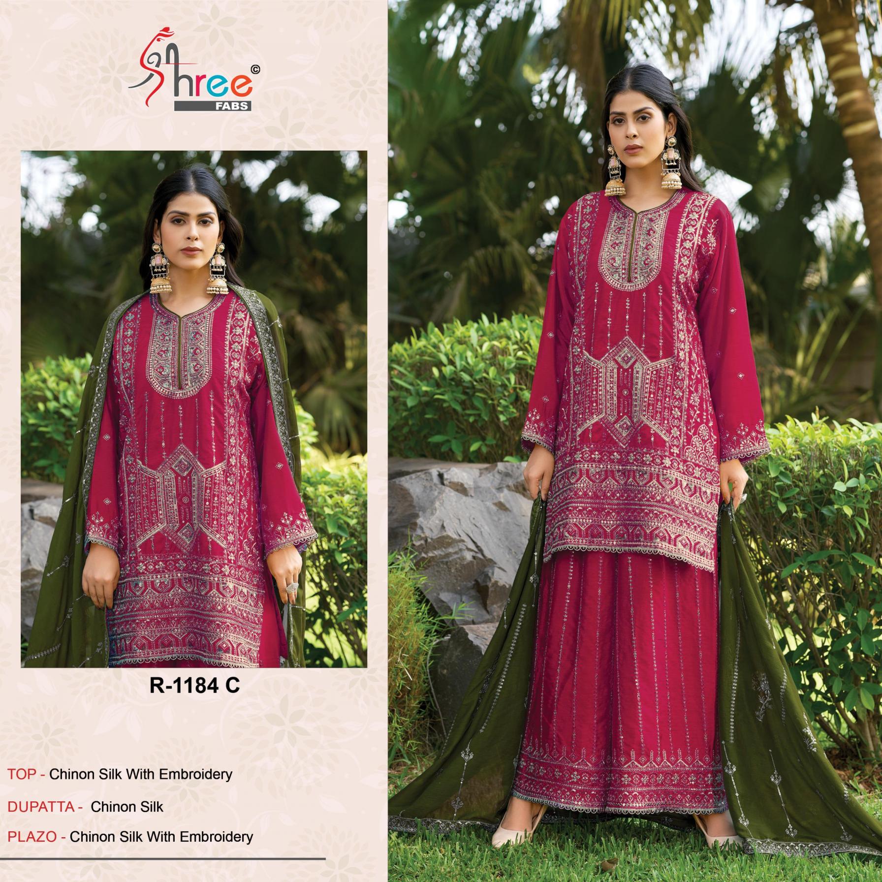 r 1182 by shree fabs chinon stylish plazzo style modern pakistani 3pcs dress
