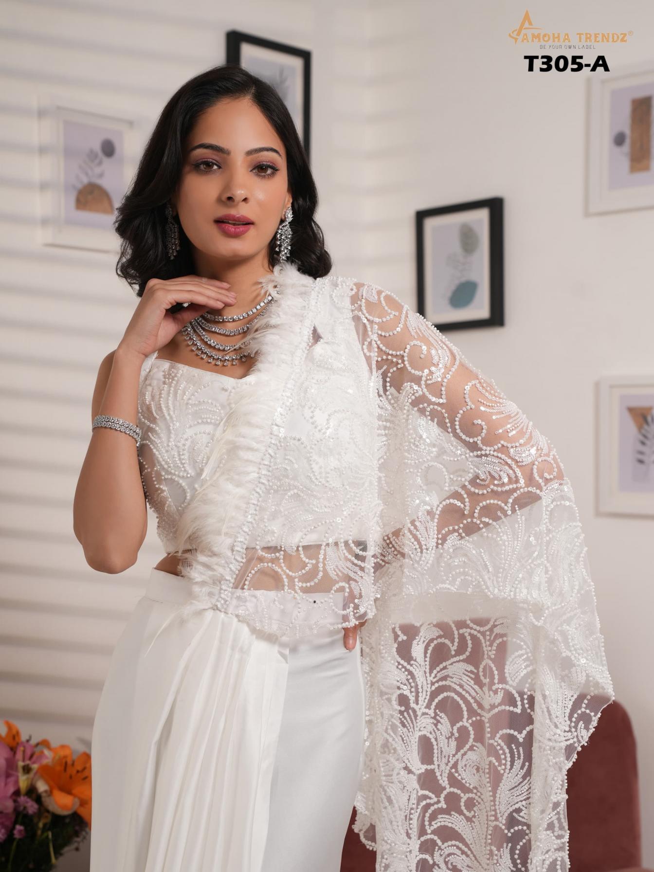T 305 BY AMOHA TRENDZ SATIN AND EMBROIDERY WORK SAREE