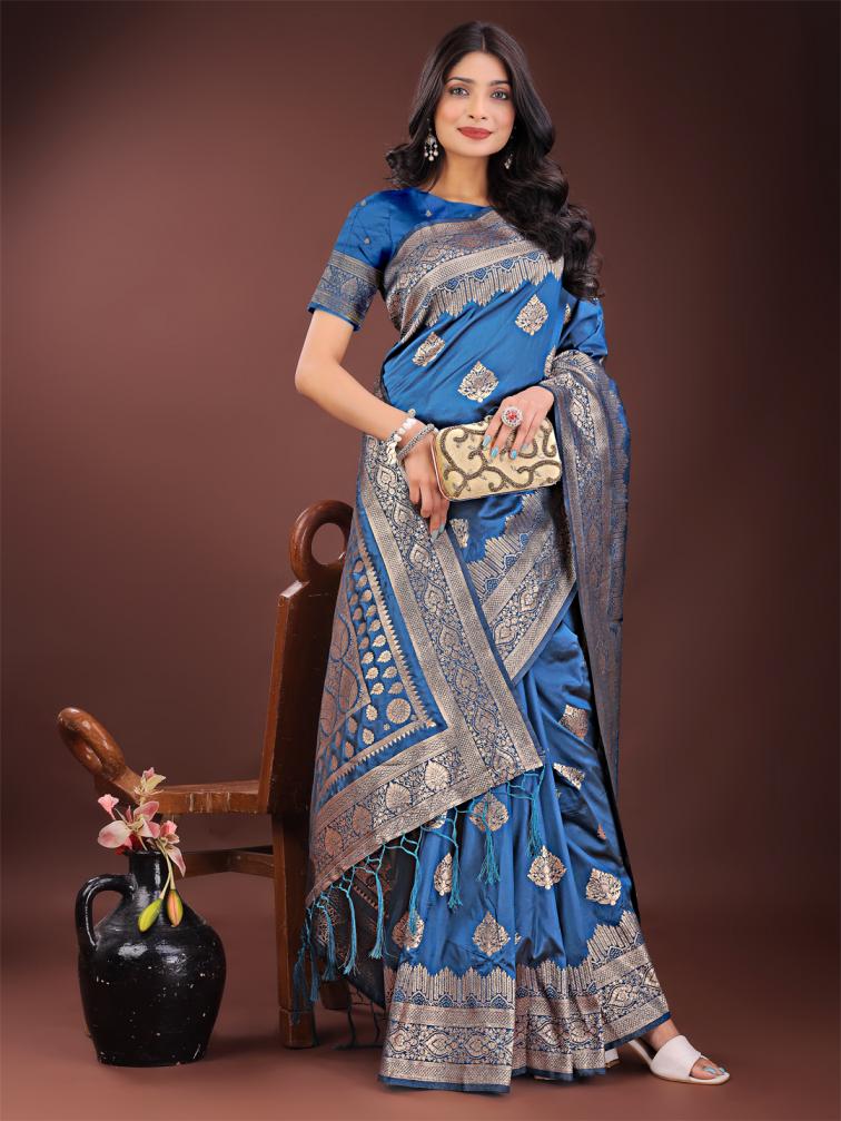 ASTITA TANA BANA FANCY DESIGNER SILK FABRIC SAREE WHOLSALE WITH LATKAN