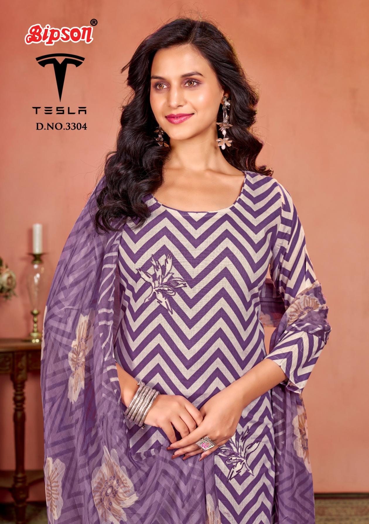 TESLA 3304 BY BIPSON PRINT UNSTITCHED POPULAR COMFY DRESS 