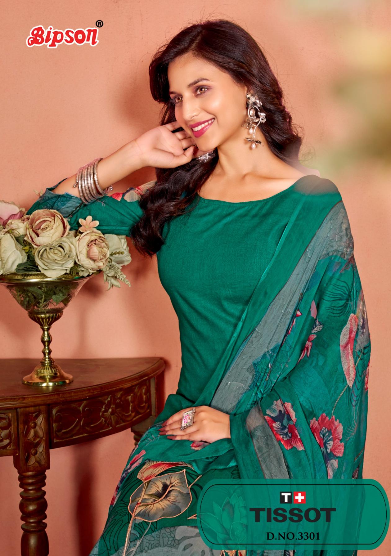 TISSOT 3301 BY BIPSON PRINT UNSTITCHED 3PCS TOP, BOTTOM AND DUPATTA 