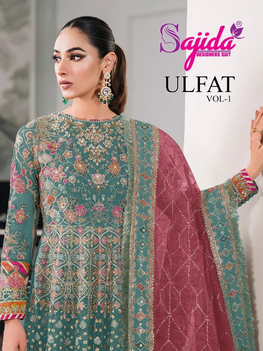 sajida designer ulfat vol 1 full stitch big size butterfly net modern pakistani dress
