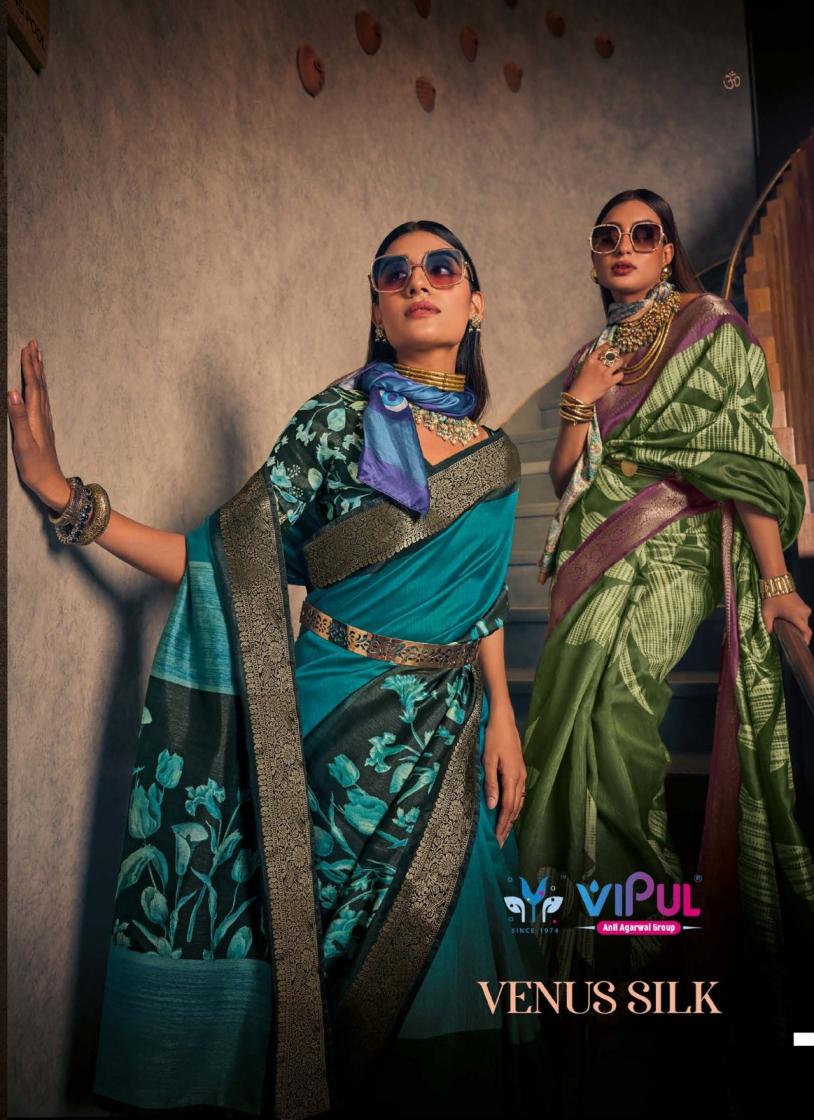 venus silk by vipul two tone silk fashionable saree wholesaler 