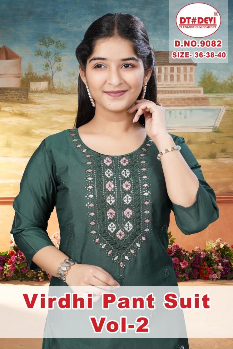 DT DEVI VIRDHI PANT SUIT VOL 2 9082 FANCY ROMAN SILK FULL STITCH KIDS DRESS