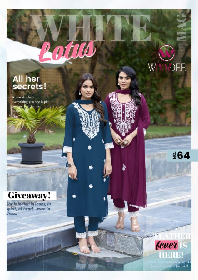 WOODEE WHITE LOTUS BIG SIZE HEAVY QUALITY FANCY FULL STITCHED DRESS 
