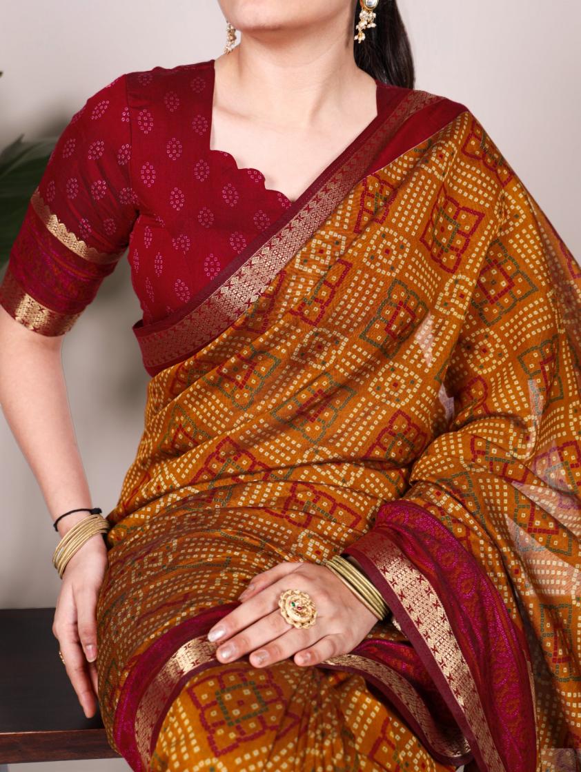 YF7046 CHANDERI BANDHANI PRINT FANCY STYLE SAREE 