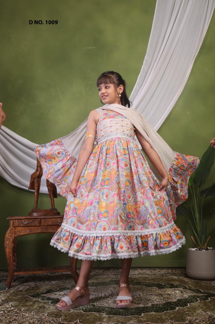 1009 POPULAR DESIGN CHINON COMBO SET KIDS GOWN WITH DUPATTA 