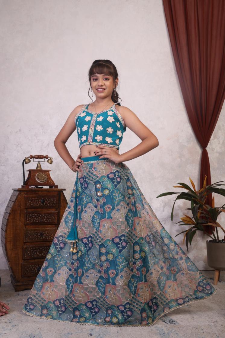 1010 TEBBY FESTIVAL WEAR EMBROIDERED READYMADE COMBO KIDS LEHENGA 