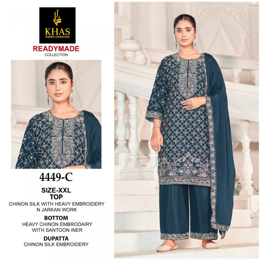 KHAS 4449 CHINON SILK SHOP TRENDY READYMADE PAKISTANI 3PCS DRESS