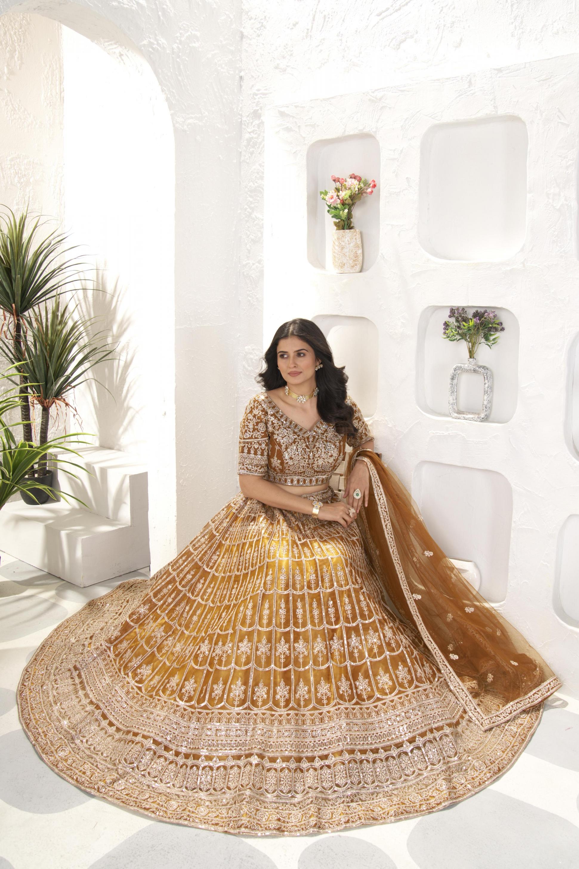 5082 DESIGNER EMBROIDERY SEQUENCE LEHENGA CHOLI WEDDING WEAR