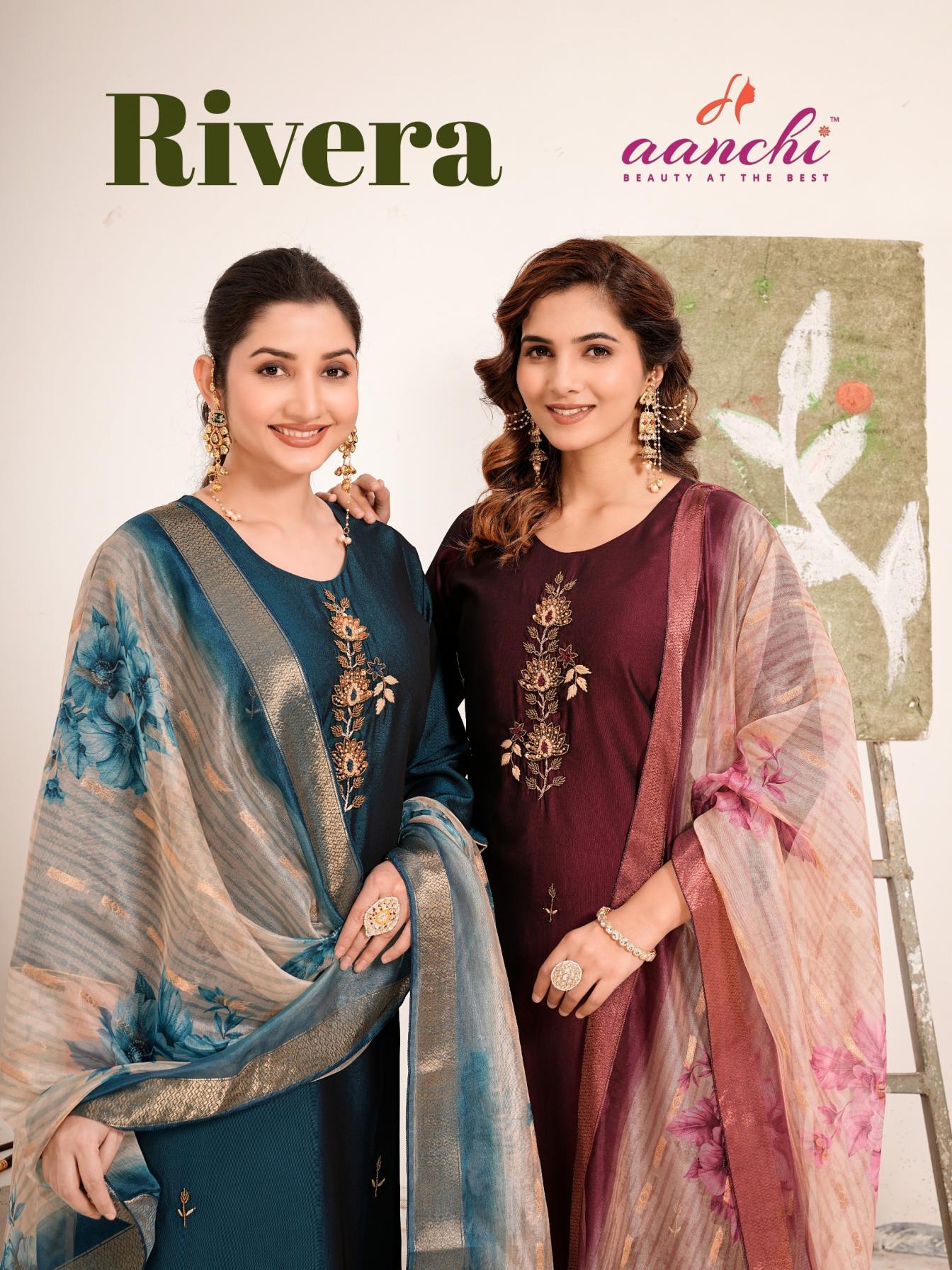 RIVERA BY AANCHI RANGEELA SILK HIT DESIGN FULL STITCH 3PCS DRESS