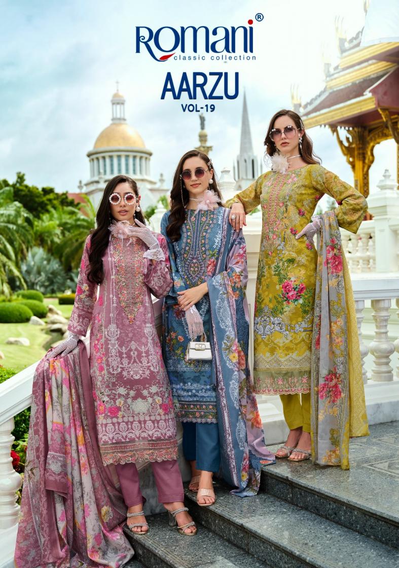 ROMANI AARZU VOL 19 FULL STITCH COTTON MODERN PAKISTANI PLUS SIZE 3PCS DRESS