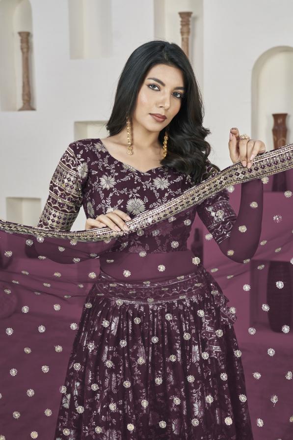 AALISHA VOL 1 BY AAWIYA 1019 DOLA JACQUARD DESIGNER SEMI STITCH CHANIYA UNSTITCH CHOLI 
