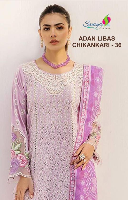 ADAN LIBAS CHIKANKARI VOL 36 BY SANIYA TRENDZ UNSTITCH SALWAR SUIT 