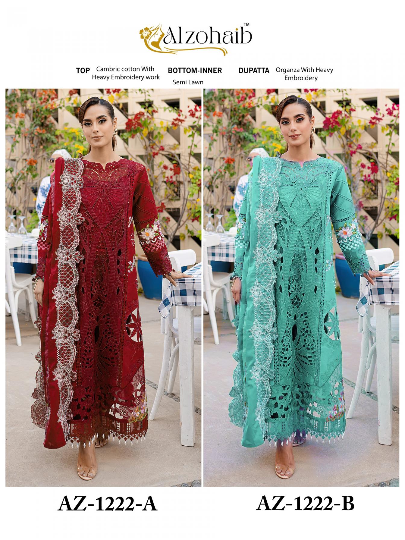 AZ 1224 BY ALZOHAIB PAKISTANI UNSTITCH BOLD SUITS 