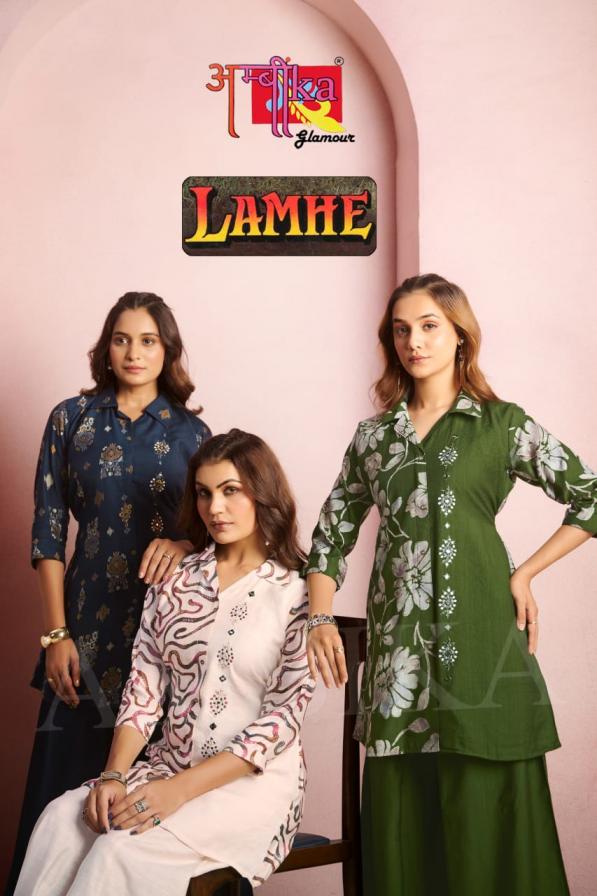 LAMHE BY AMBIKA VERTICAN READYAMDE STYLISH COMBO KURTI WITH PLAZZO 