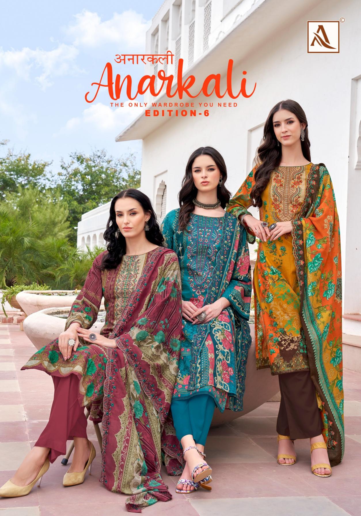 ALOK ANARKALI VOL 6 CAMBRIC COTTON PAKISTANI UNSTITCH SUITS 