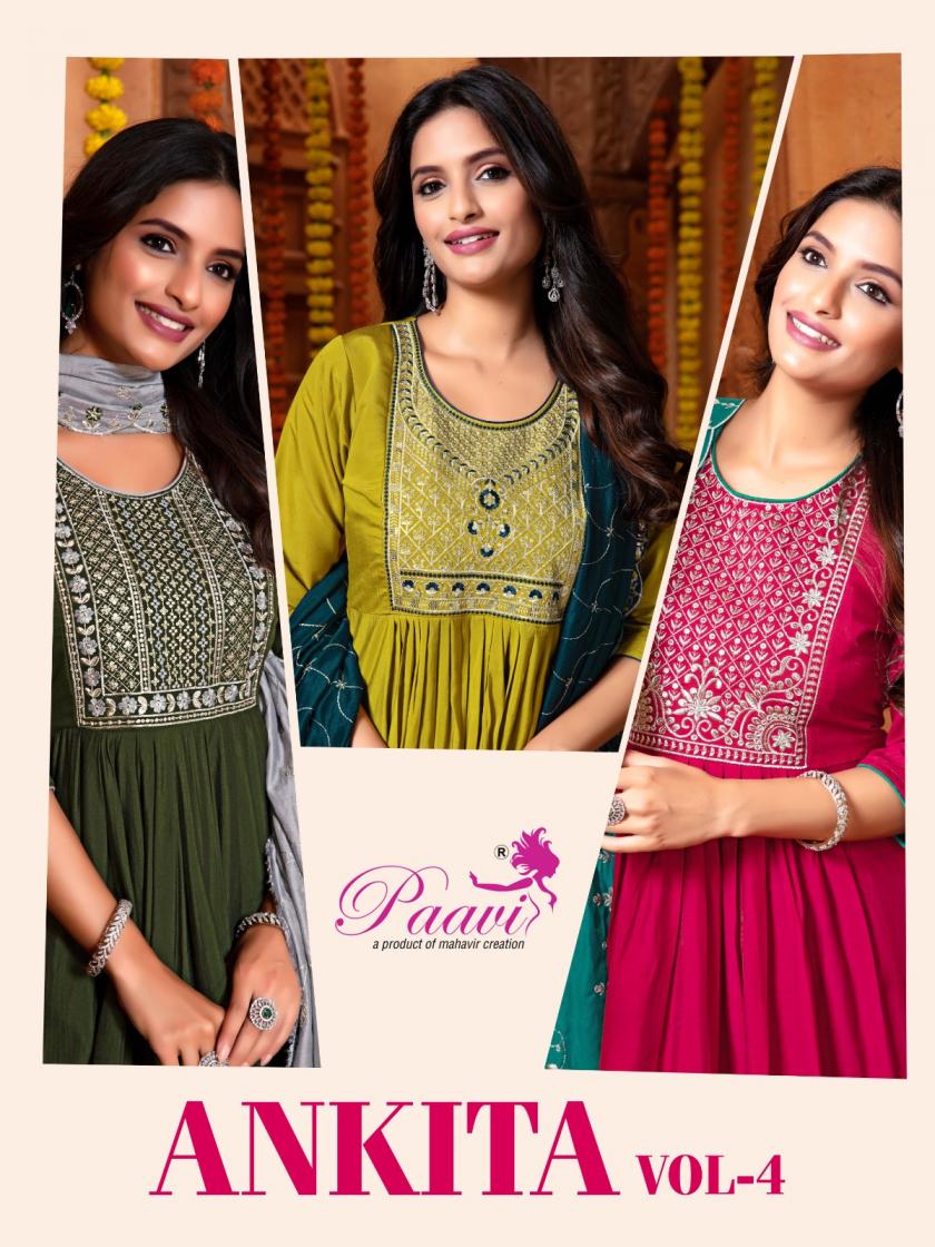 PAAVI ANKITA VOL 4 POPULAR DESIGN ROMAN FULL STITCH SALWAR KAMEEZ 
