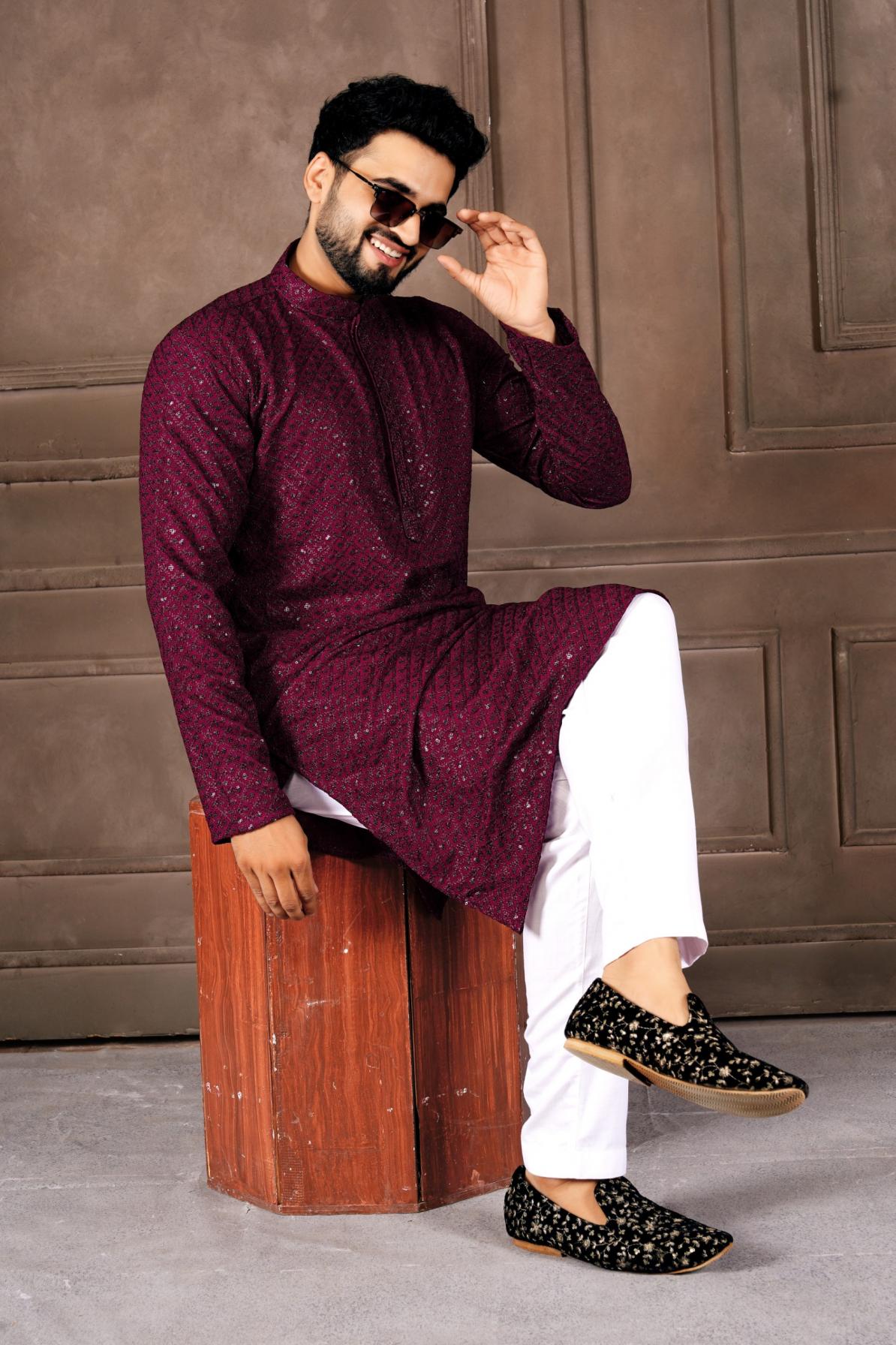 MANYAVAR VOL 1 BY AR EXPORTS CLASSIC RAYON SHIFFLLI WORK FULLY STITCH MENS KURTA 