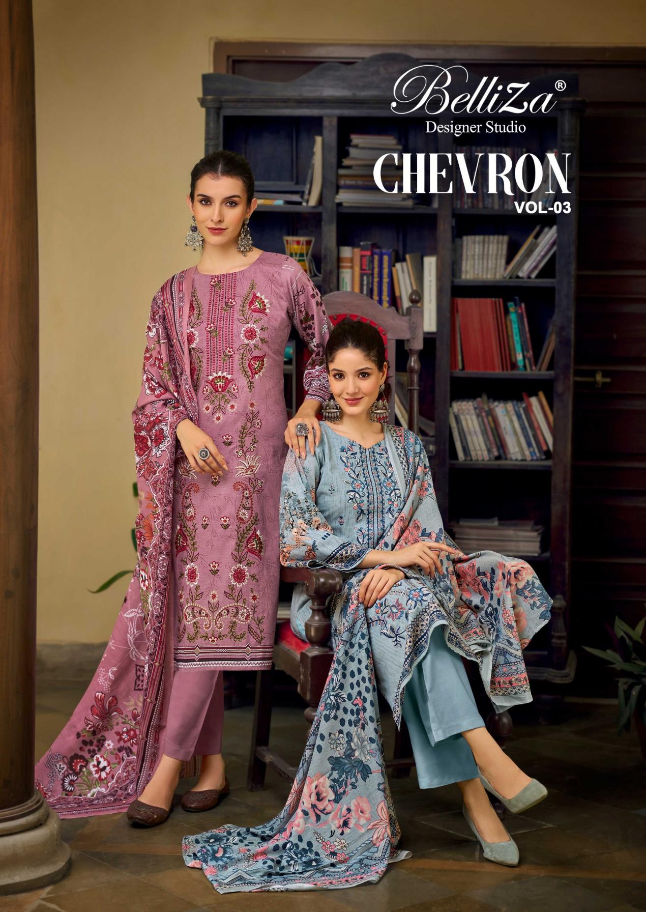 CHEVRON VOL 3 BY BELLIZA DESIGNER COTTON FULL STITCH PLUS SIZE MODERN PAKISTANI SUITS
