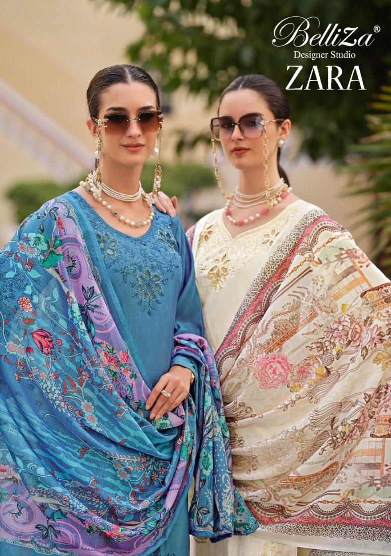 ZARA BY BELLIZA DESIGNER ROMAN SILK ELEGANCE PAKISTANI UNSTITCH SUITS 