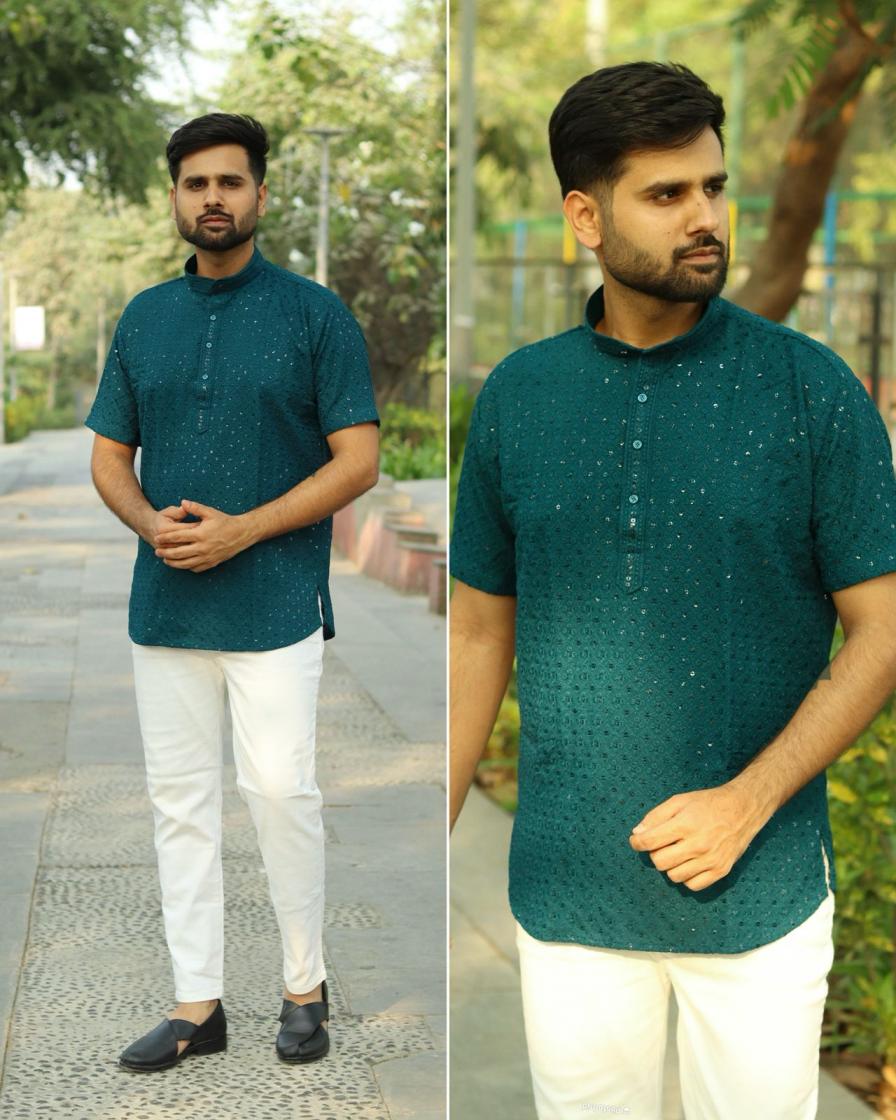 CHIKANKARI HIT DESIGN RAYON FULLY STITCH MENS KURTA 