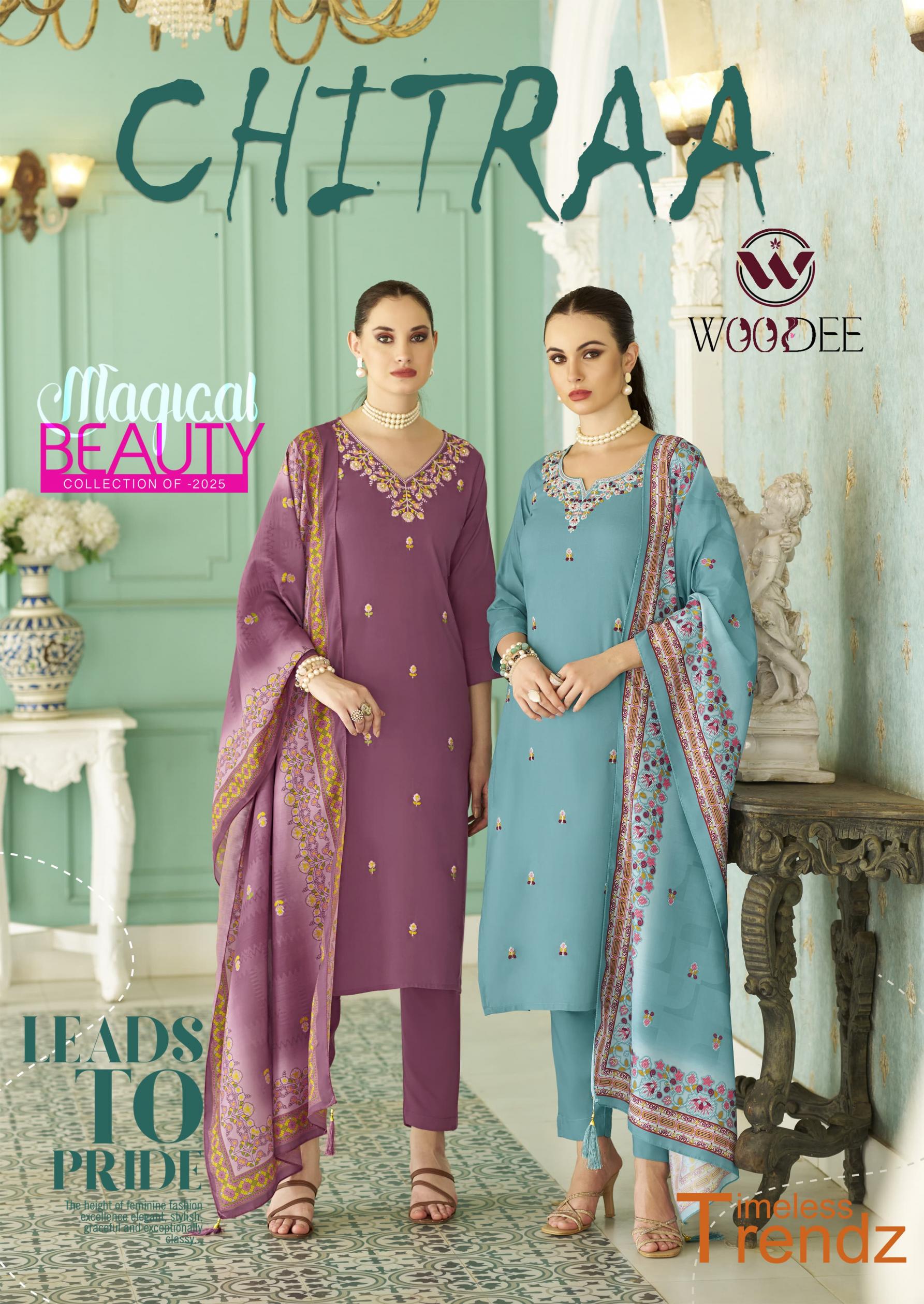 WOODEE CHITRAA POPULAR DESIGN RAYON FULLY STITCH 3PCS DRESS ONLINE 