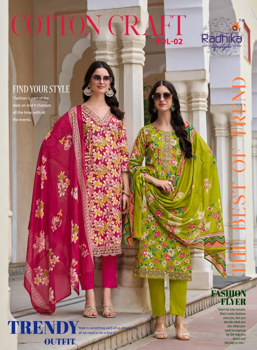 RADHIKA LIFESTYLE COTTON CRAFT VOL 2 COTTON FULLY STITCH PLUS SIZE  MODERN 3PCS DRESS