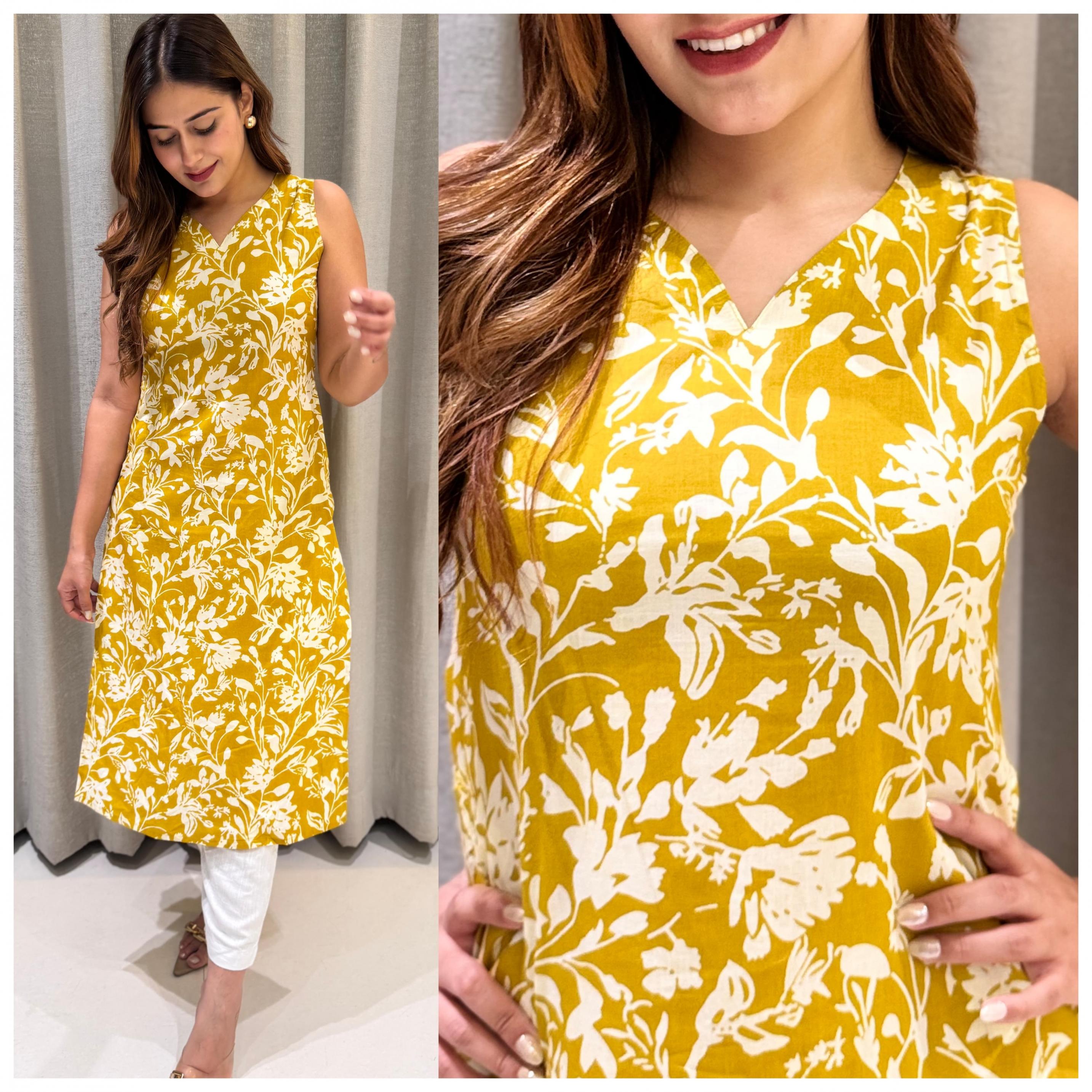 COTTON SLEEVELESS READYMADE FANCY COMBO SET CAMBRIC COTTON KURTI