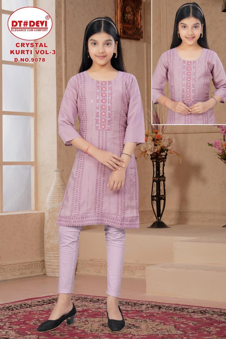 DT DEV CRYSTAL KURTI VOL 3 ROMAN SHIMMER FULL STITCH STYLISH COMBO KIDS KURTI 