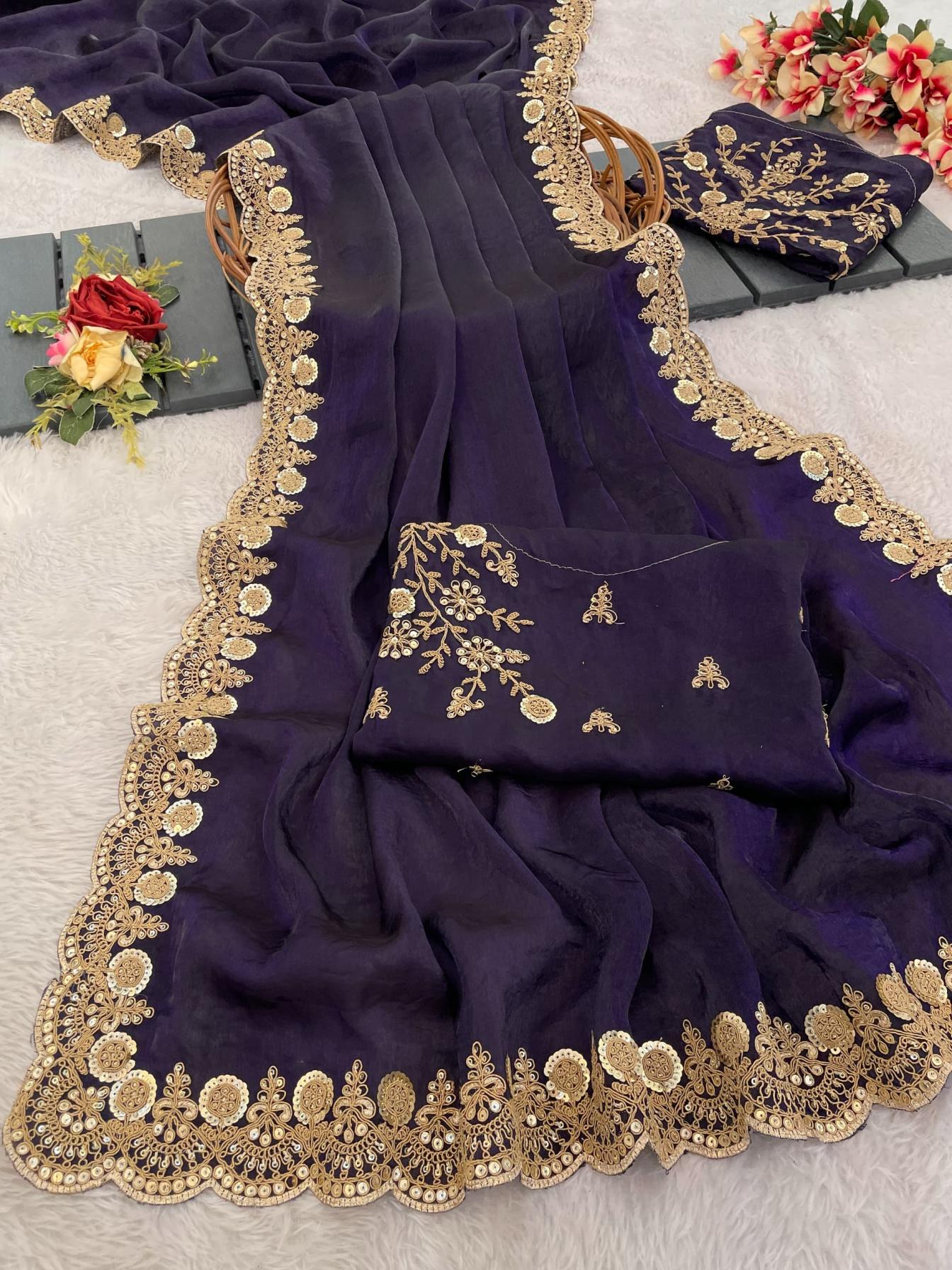 DS 741 SPACE SILK SAREE WITH DOUBLE SEQUENCE WORK 