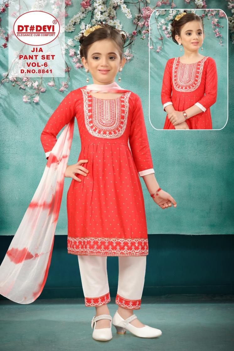 JIA PANT SET VOL 6 BY DT DEVI READYMADE 8841 RAYON KIDS SUITS ONLINE 