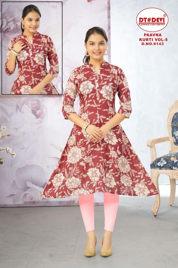 PAAVNA KURTI VOL 5 BY DT DEVI READYMADE 9143 RAYON COMBO KIDS KURTI 