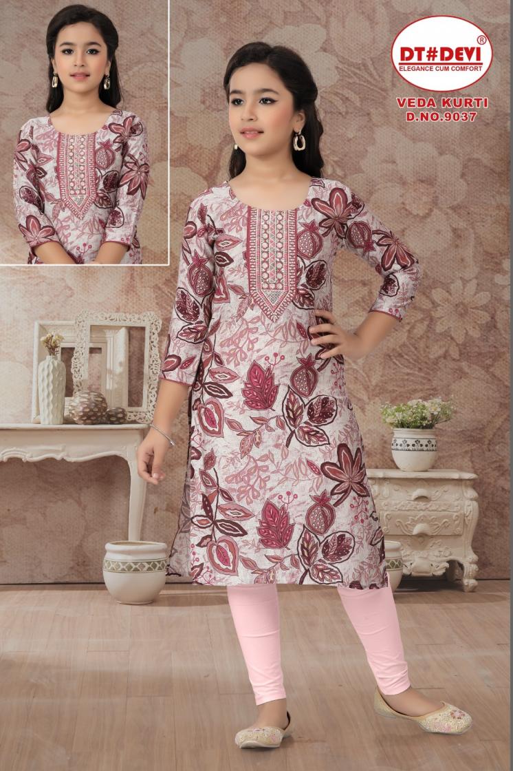 VEDA KURTI BY DT DEVI 9037 VETICAN PRINT FULL STITCH KIDS COMBO KURTI