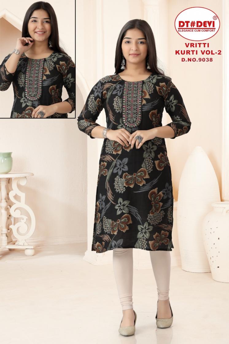 VRITTI KURTI VOL 2 BY DT DEVI 9083 VETICAN PRINT FULL STITCH KIDS COMBO KURTIS 