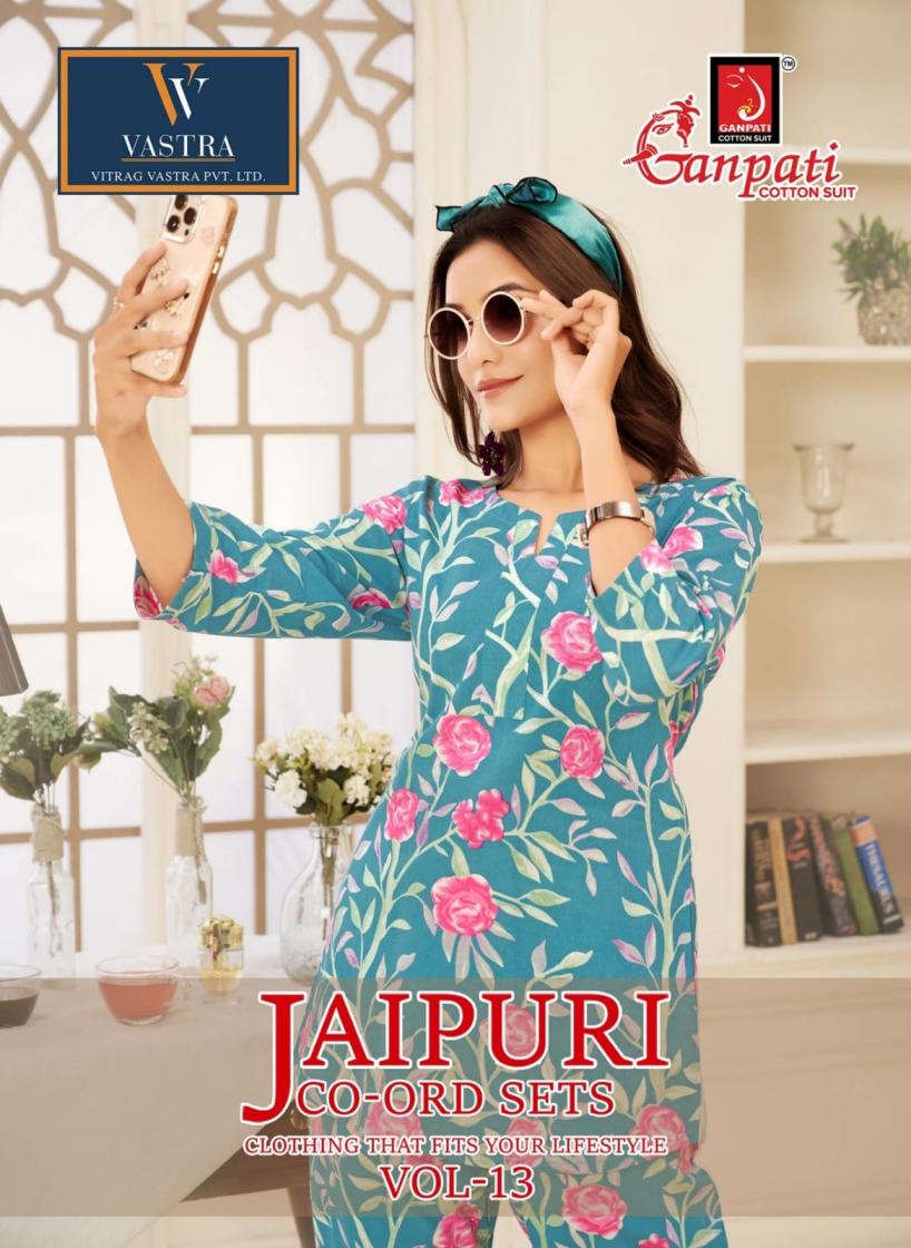 JAIPURI CO-ORD SET VOL 13 BY GANPATI COTTON FULLY STITCH CASUAL KURTI WITH PAIR