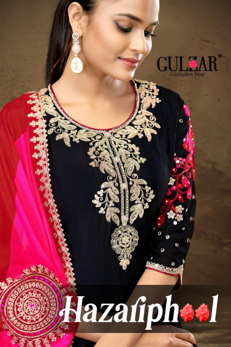 GULZAR HAZARIPHOOL 2141-2142 CHINON DESIGNER FULL STITCH SHARARA SUITS  