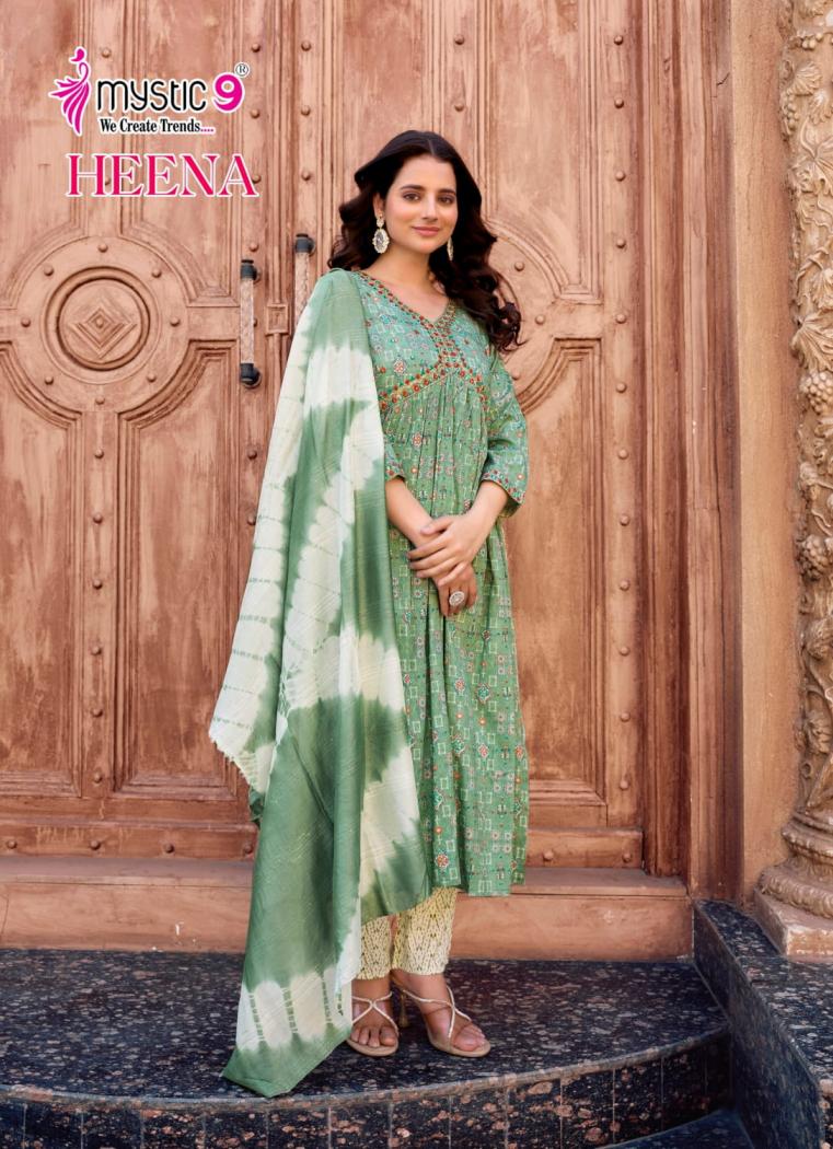 MYSTIC9 HEENA VOL 7 RAYON PRINT STYLISH FULL STITCH 3PCS DRESS