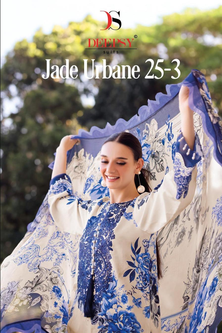 DEEPSY SUITS JADE URBAN LAWN 25 VOL 3 COTTON PAKIASTNA UNSTITCH 3PCS DRESS