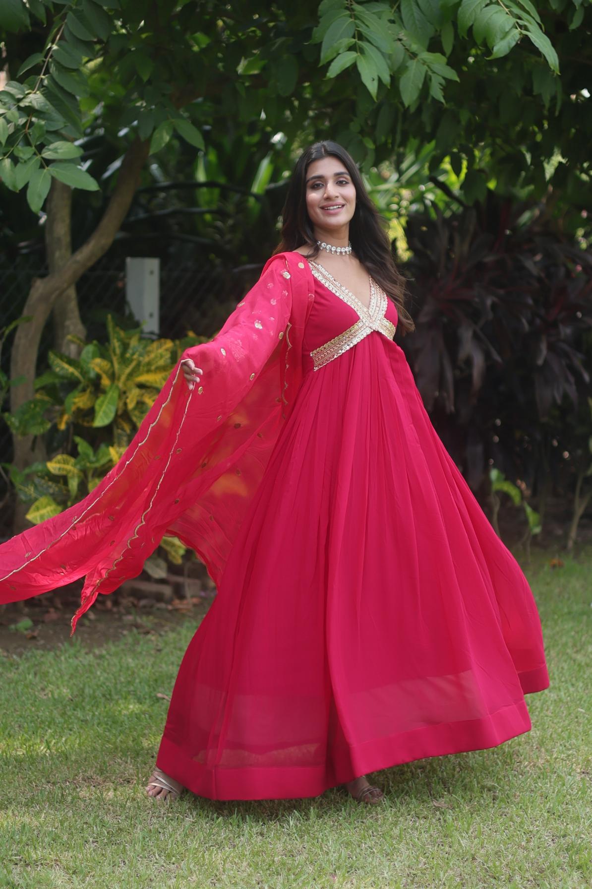 KA 1067 FULLY STITCH OCCASIONA WEAR FAUX BLOOMING ALIYA CUT GOWN WITH DUPATTA ONLINE 