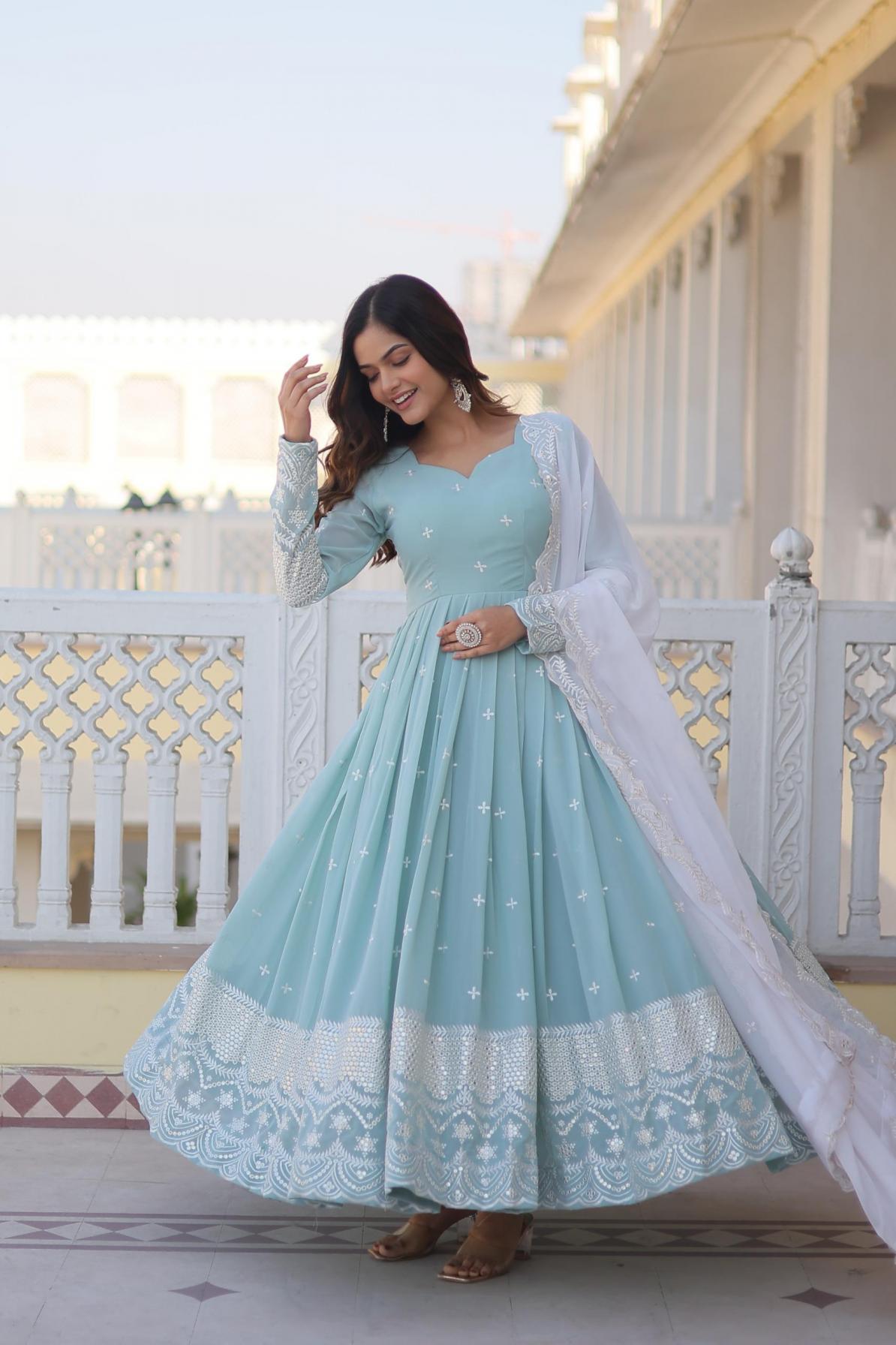 KA 1071 FULLY STITCH FASHIONABLE DESIGN FAUX GEORGETTE GOWN WITH DUPATTA 