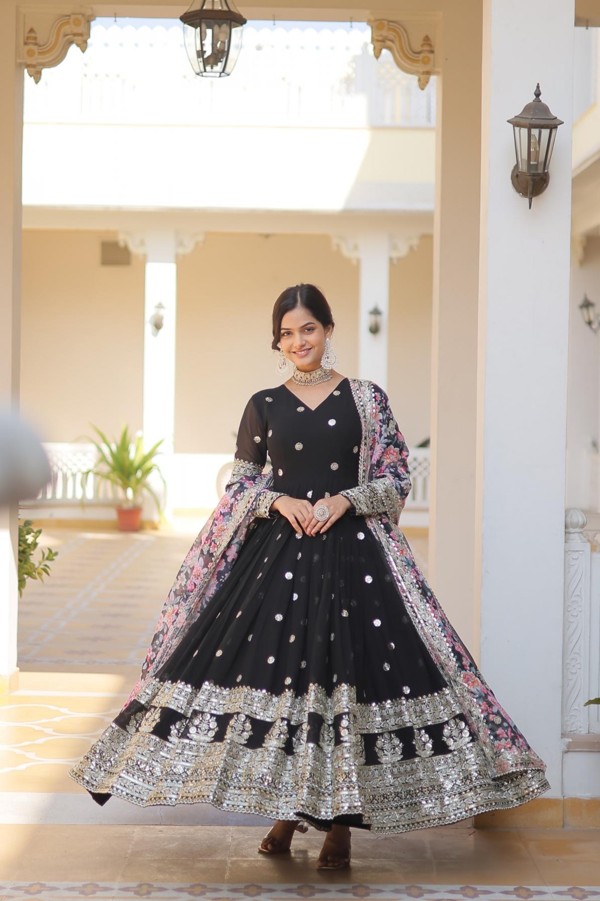 KA 1078 FAUX GEORGETTE AMAZING WORK FULL STITCH ANARKALI GOWN WITH DUPATTA 