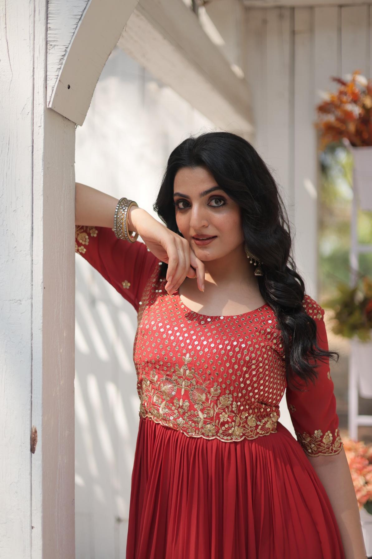 KA 1108 UNIQUE FAUX BLOOMING FULLY STITCH COMBO GOWN FOR WOMENS 