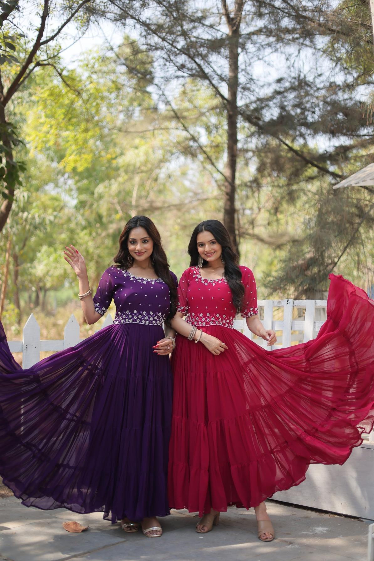 KA 1112 FAUX BLOOMING READYMADE EXCLUSIVE LONG GOWN  