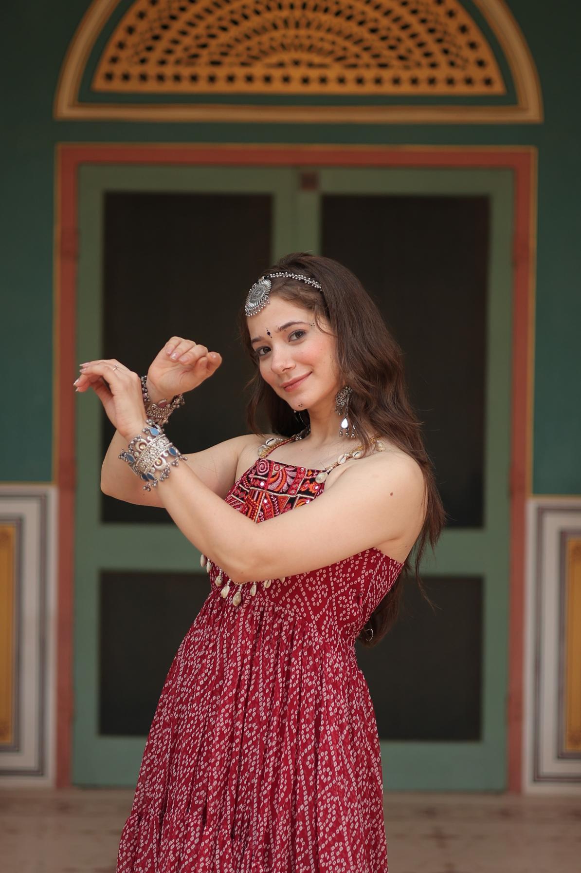 KA 1119 NAVRATRI SPECIAL BANDHANI PRINT FULL STITCH CLASSIC KURTI FOR WOMENS 